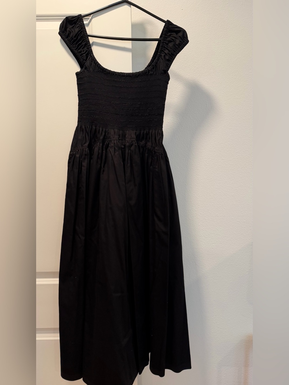 La Ligne Black Smocked Bodice Midi Dress